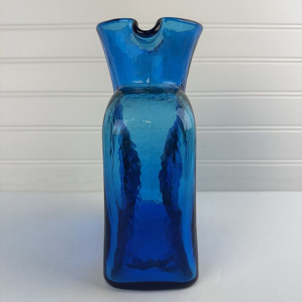 Blenko Glass Blue Double Spout Water Bottle Pitcher Carafe #384 Vintage Unmarked - Picture 4 of 15